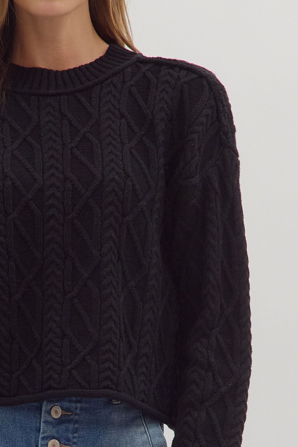 Quilted in Luxury- Long Sleeve Cable Knit Top