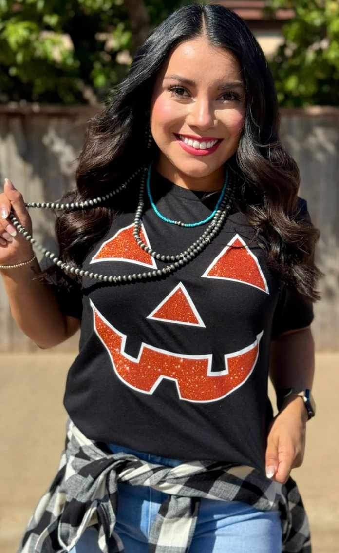 Glitter Pumpkin Face T-Shirt
