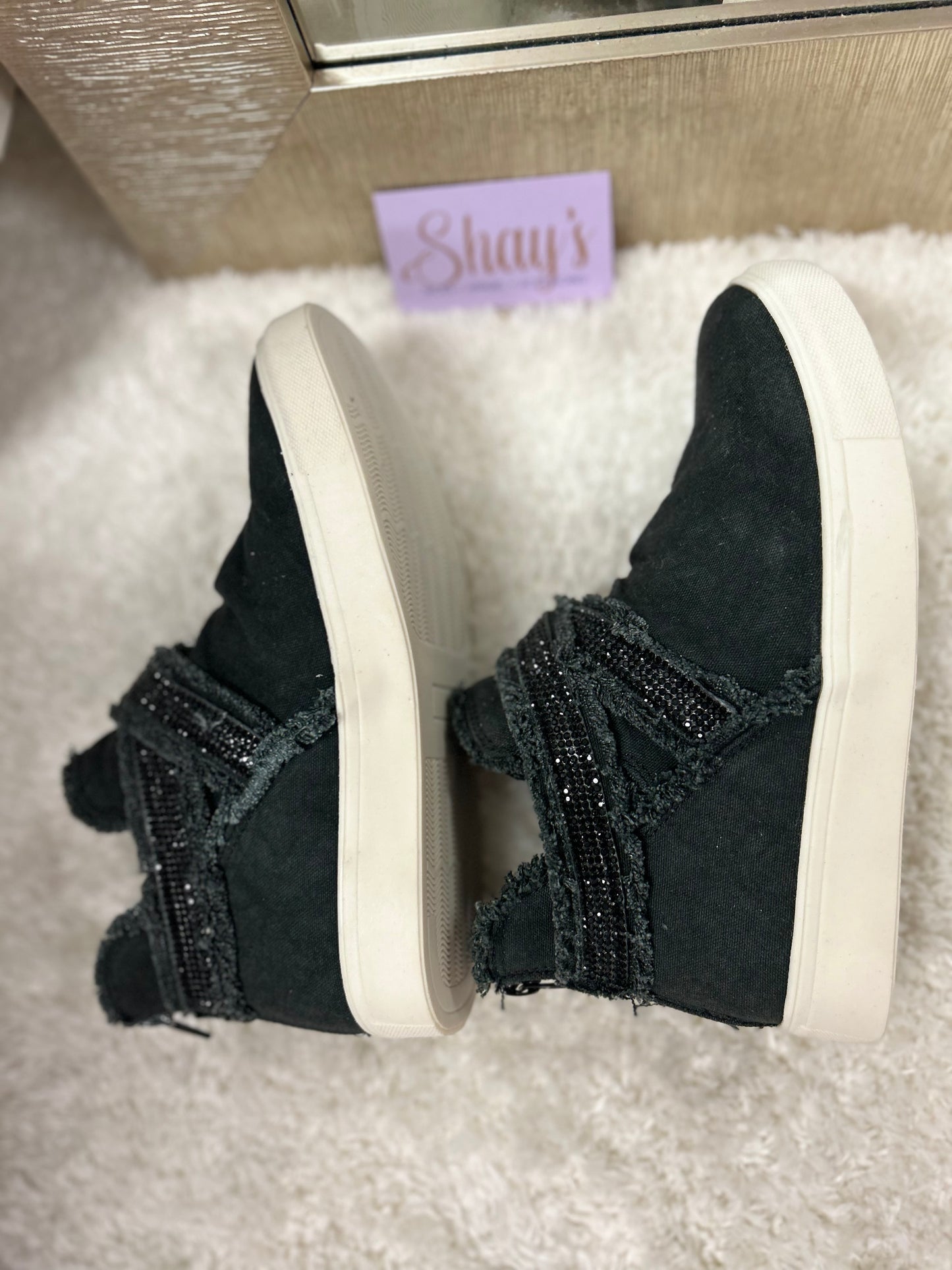 Flora- Black Distressed Rhinestone High Top-FINAL SALE