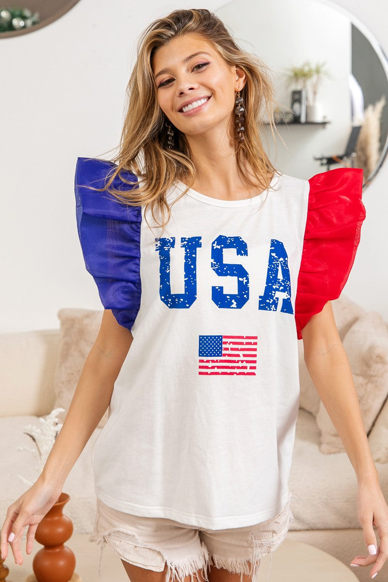 USA Theme Color Bloack Organza