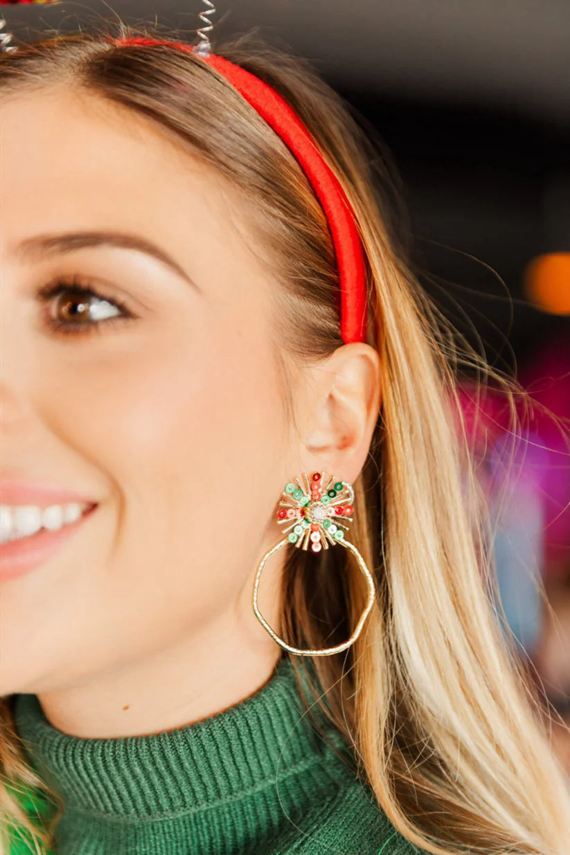 Taylor Shaye-Red/Green Sequin Sunburst Hoops
