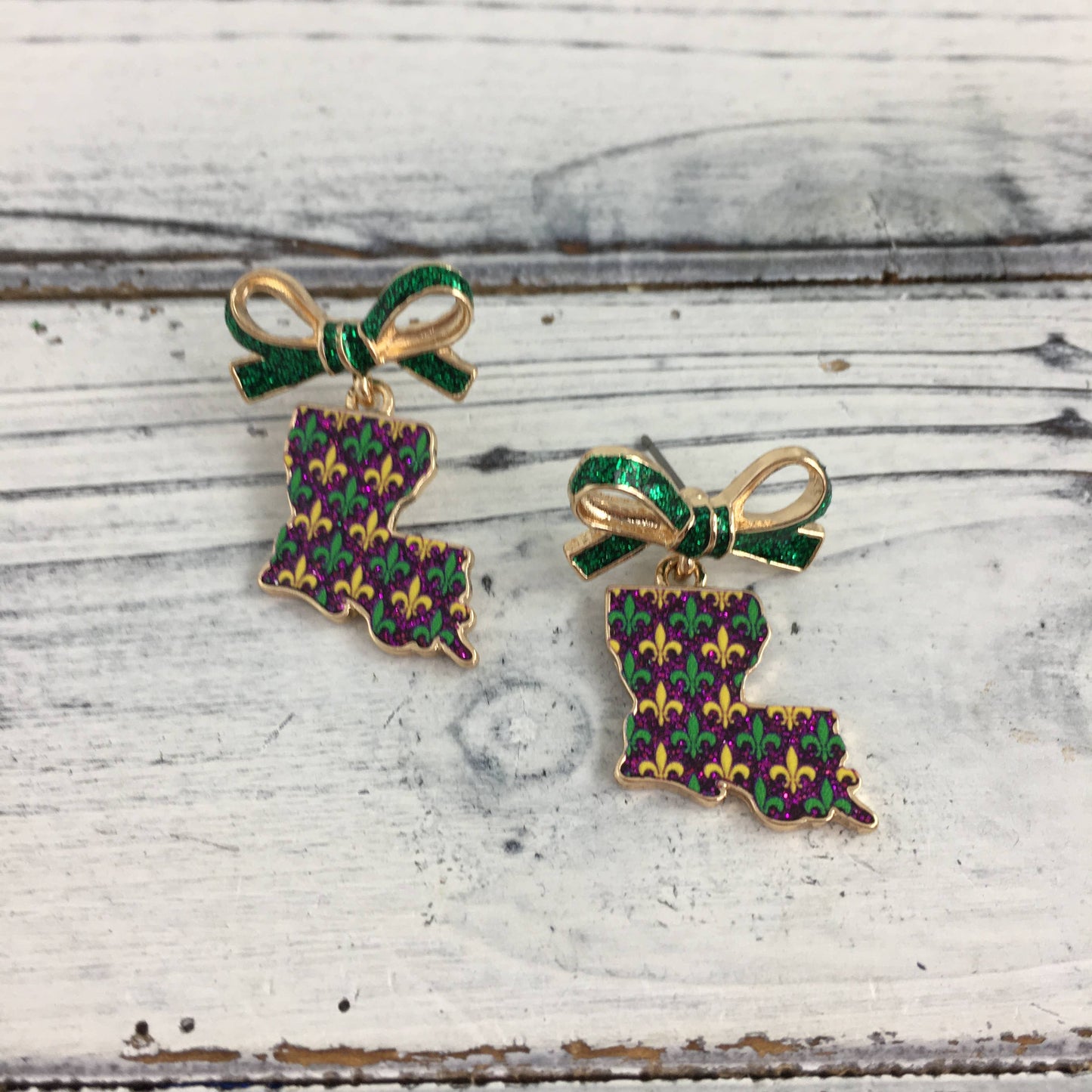 Mardi Gras LA state FDL earrings