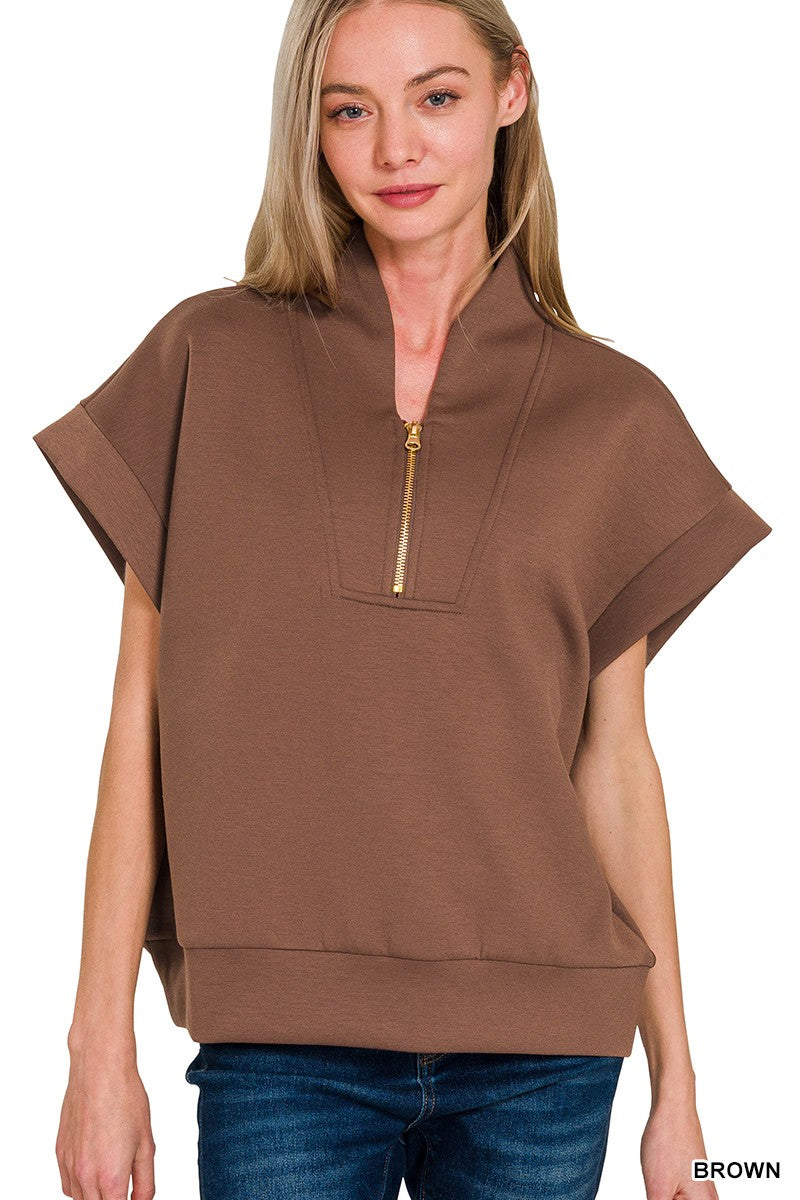 Soft like Butter!- Scuba High Neck Half Zip Top