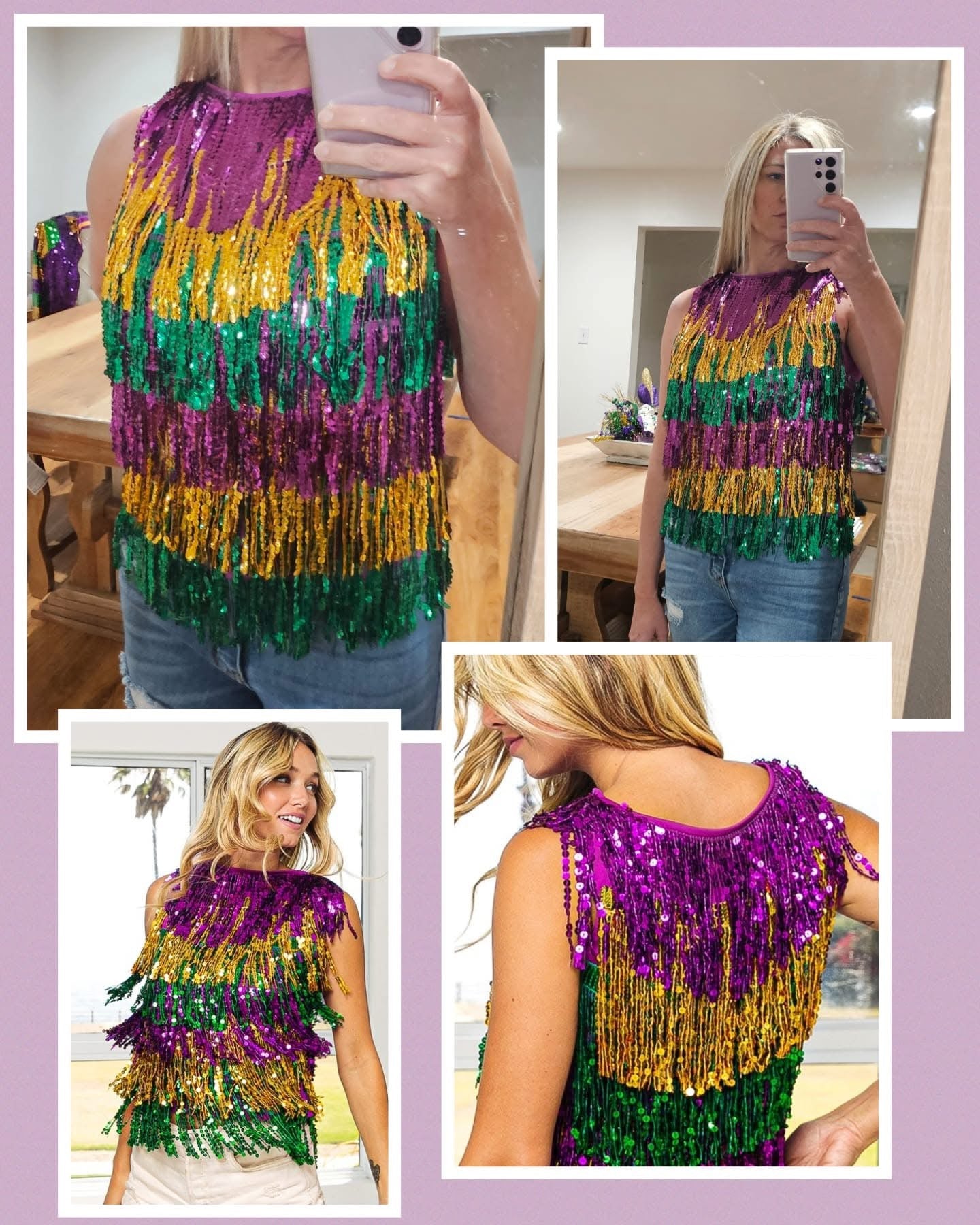 Party Time Sequin Fringe Sleeveless Top