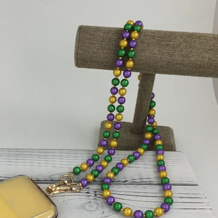 Mardi Gras Pearl Bead Phone Strap