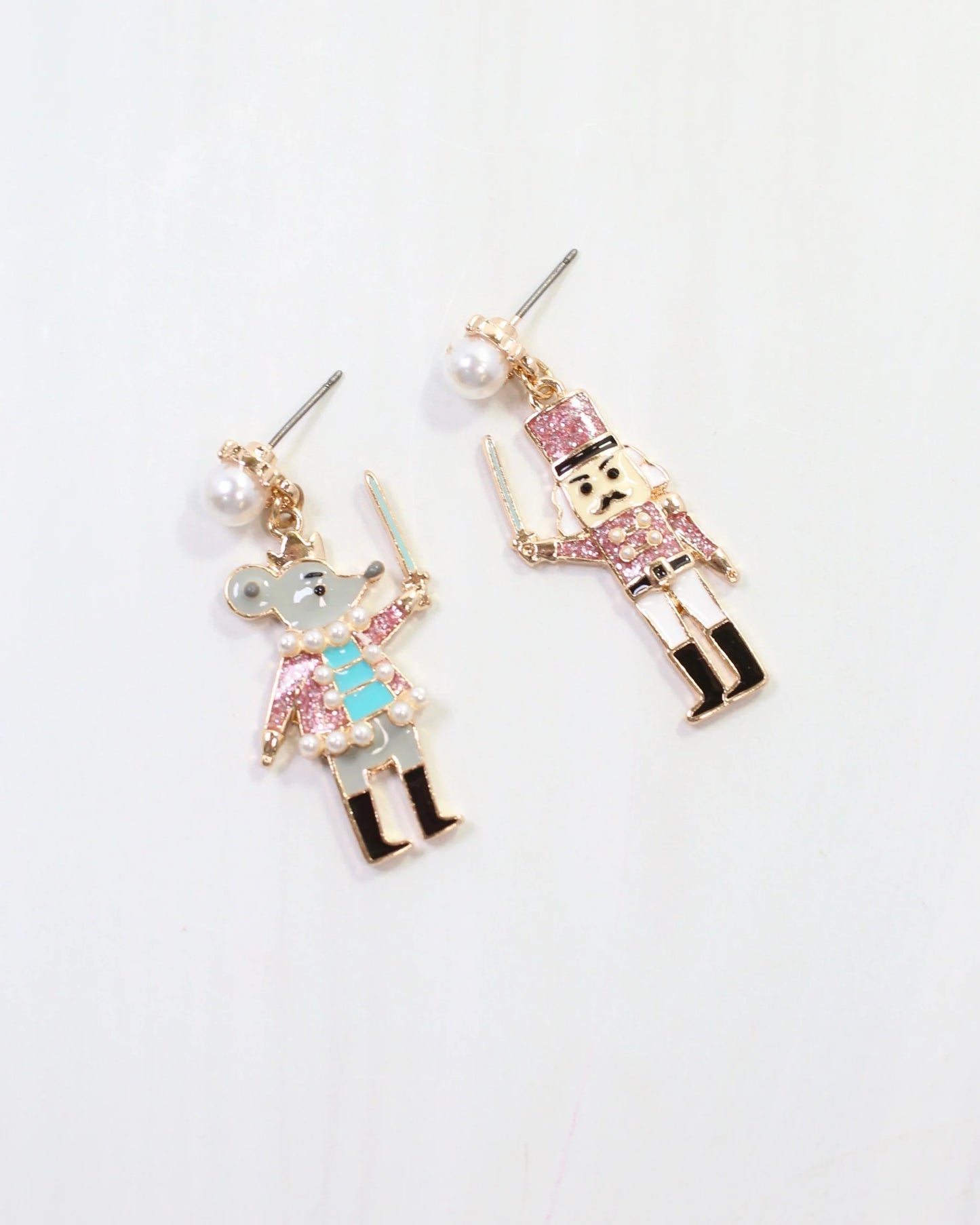 Mouse King and Nutcracker Earring Pink