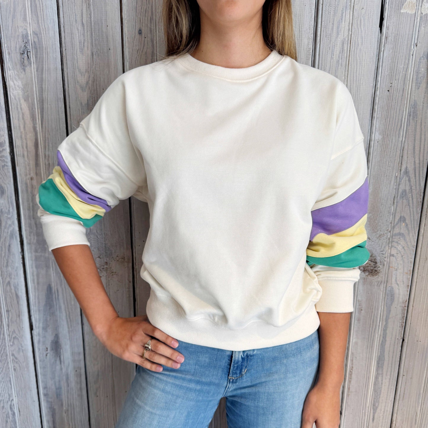 MG Pastel Stripe Sweatshirt-ivory