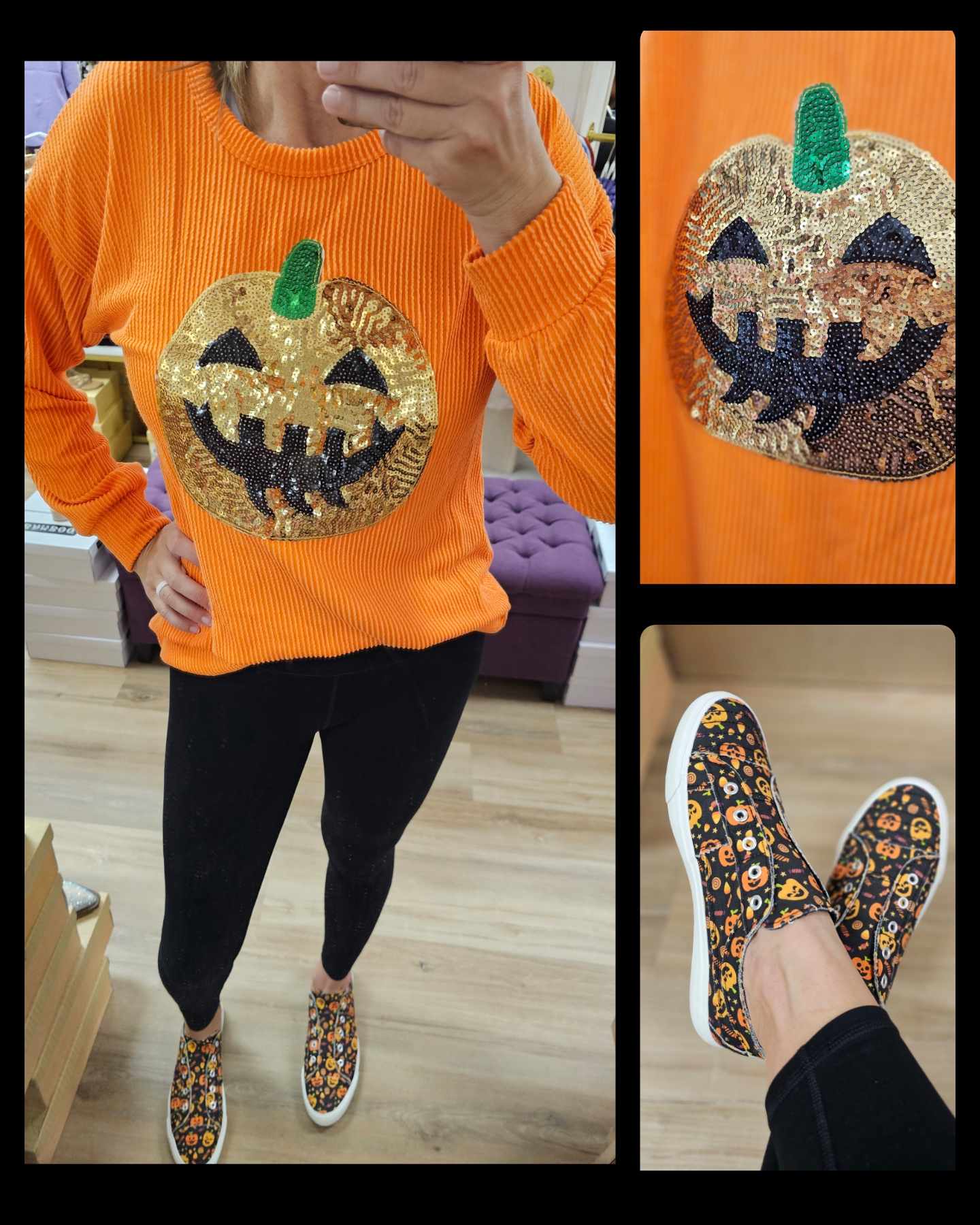 Pumpkin Fever- Long Sleeve Sequin Pumpkin Top