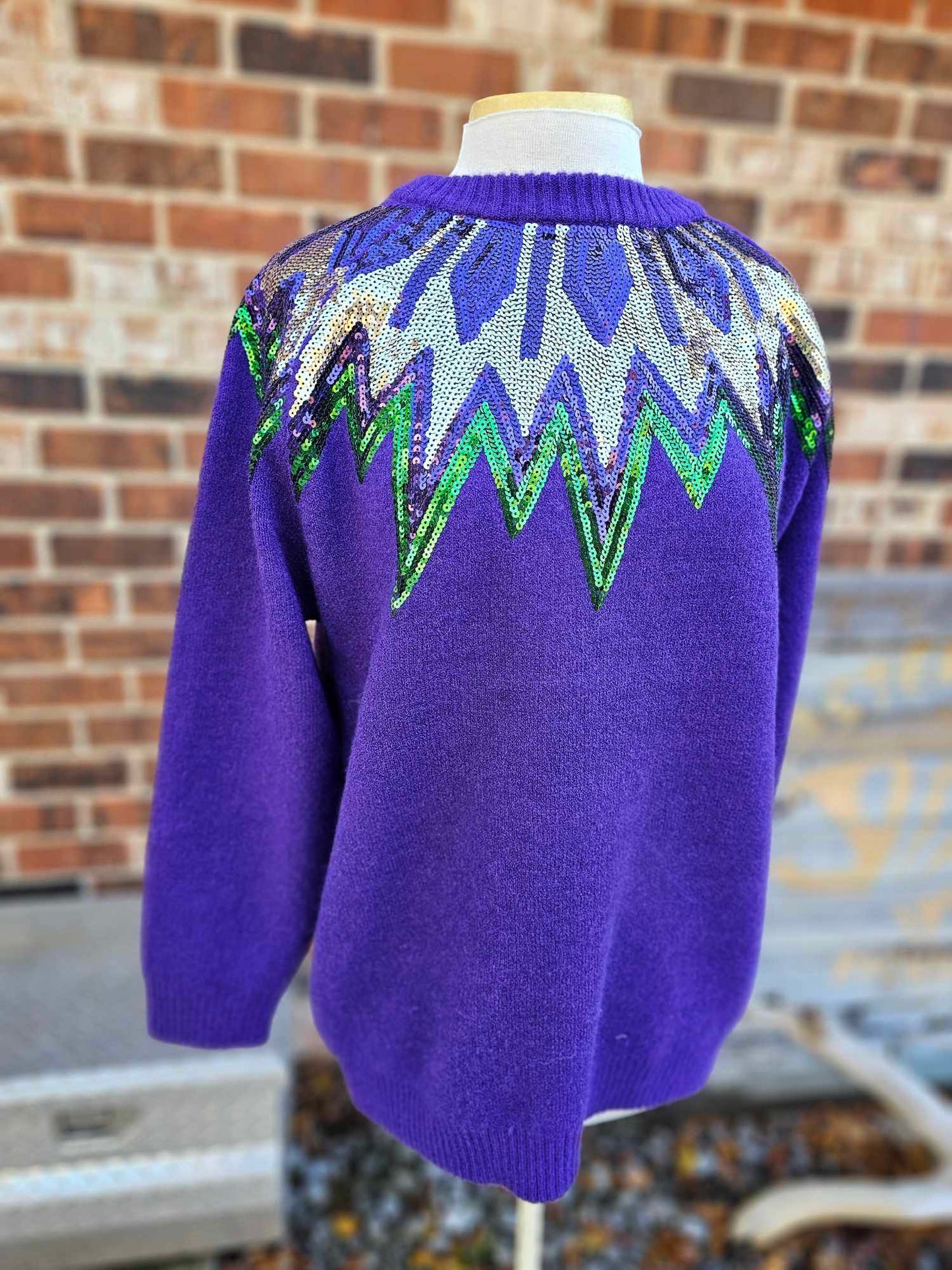 Mardi Gras Sequin Detail Sweater Top- Long Sleeve