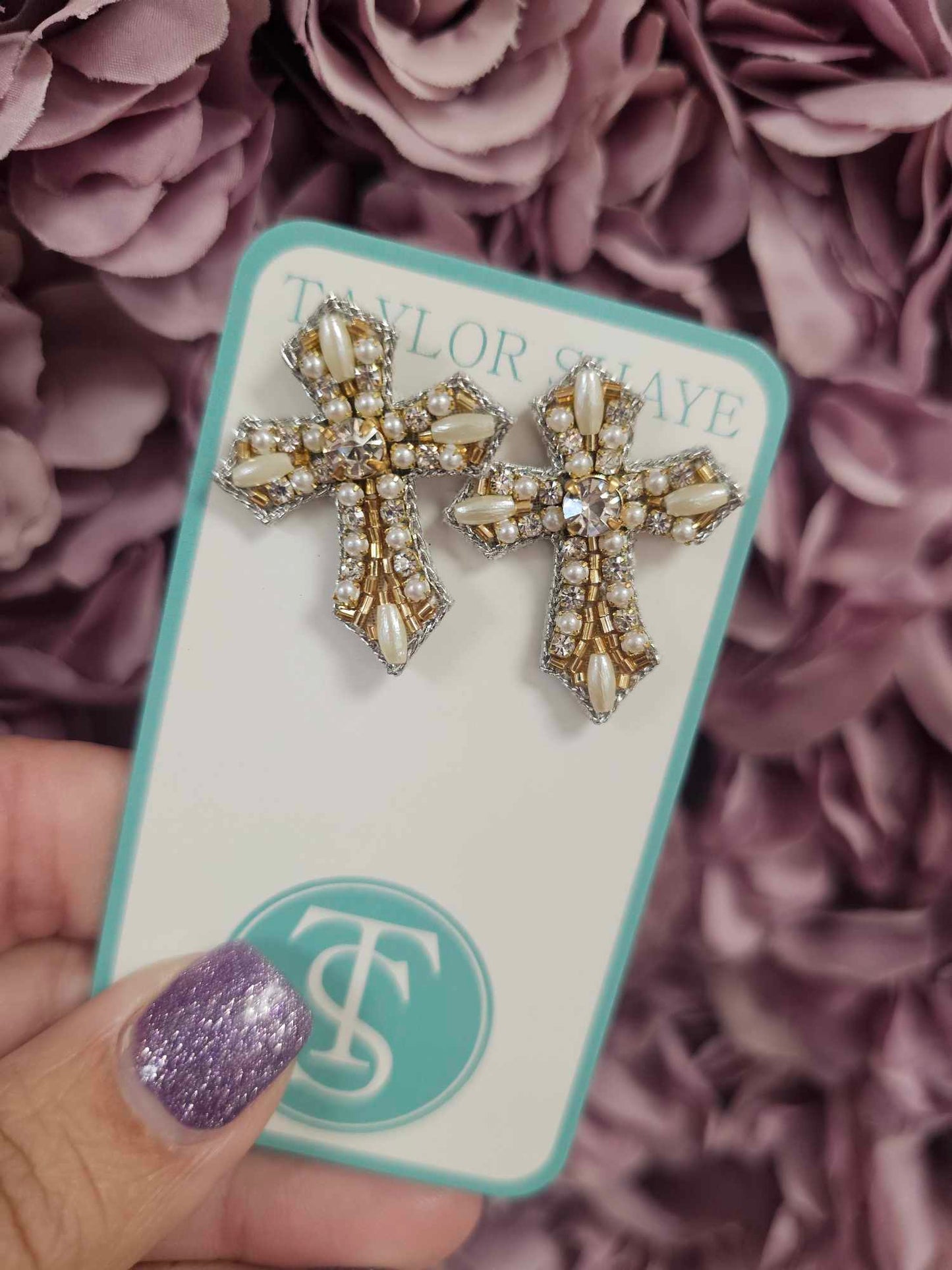 Taylor Shaye- Beaded Cross Stud