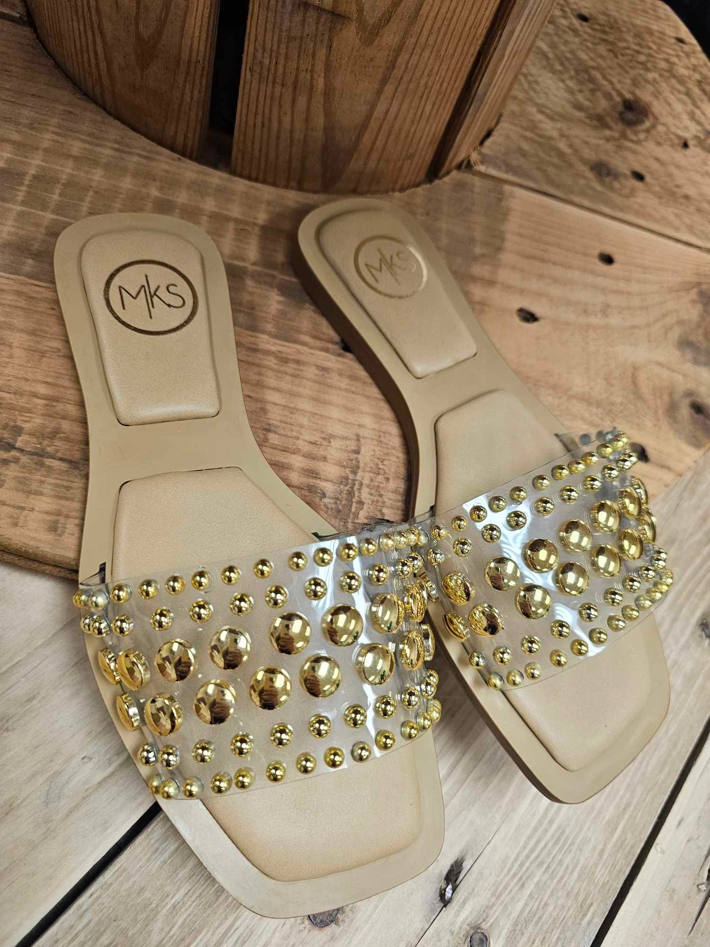 Gia- Clear Sandals with Gold Studs- FINAL SALE