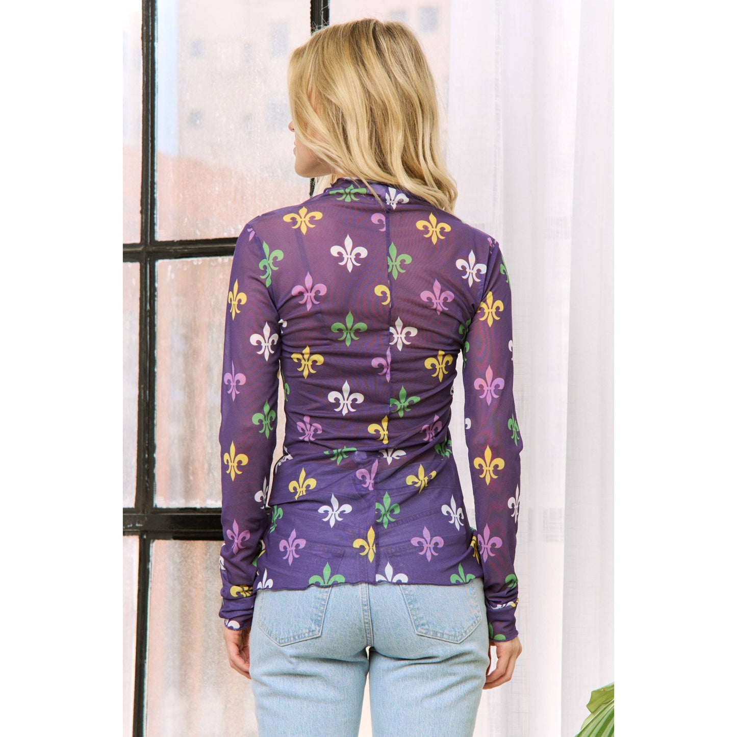 Mardi Gras Fleur De Lis Mesh Top