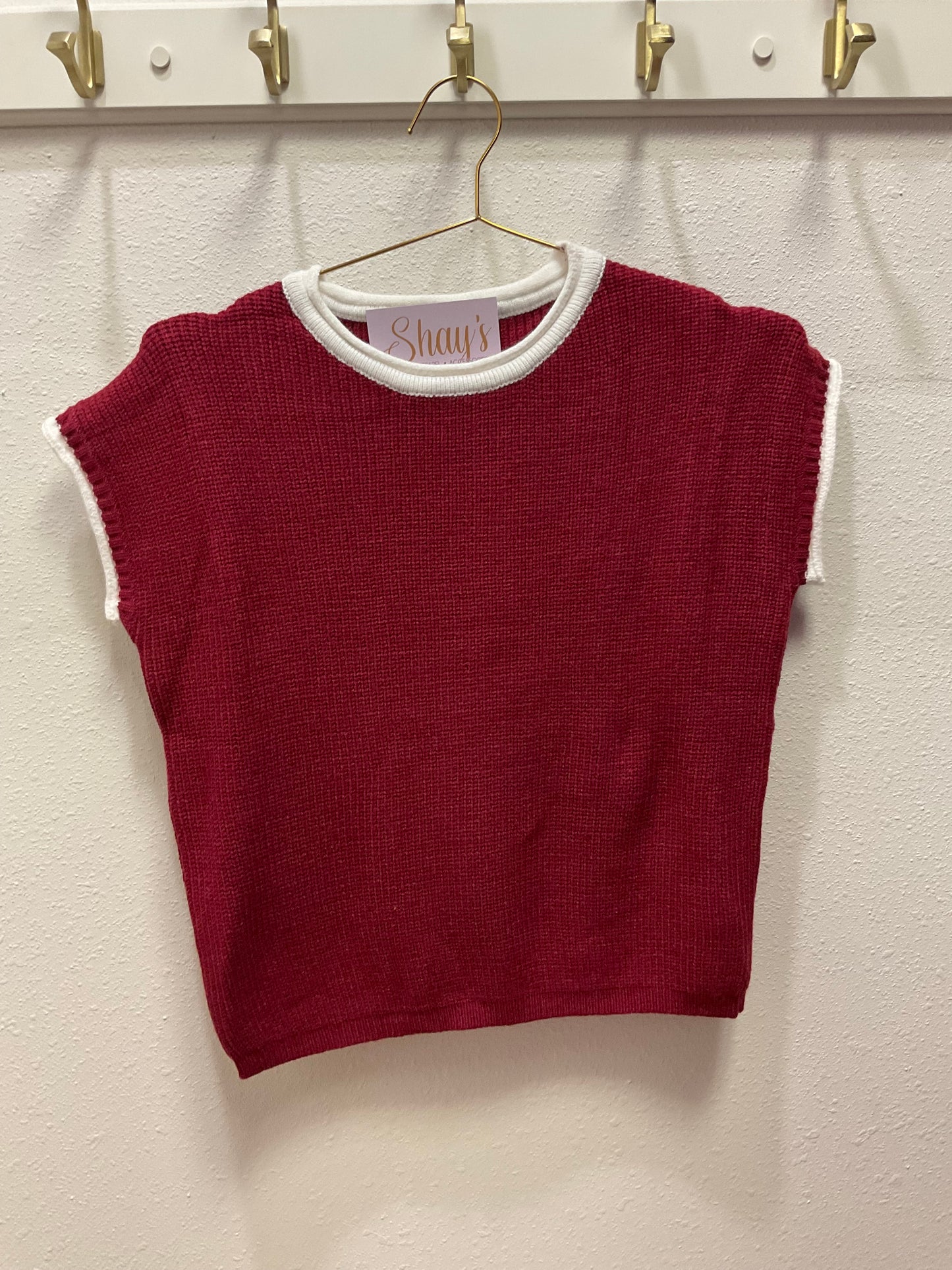 Rolled Contrast Sleeve Game Day Knit Top