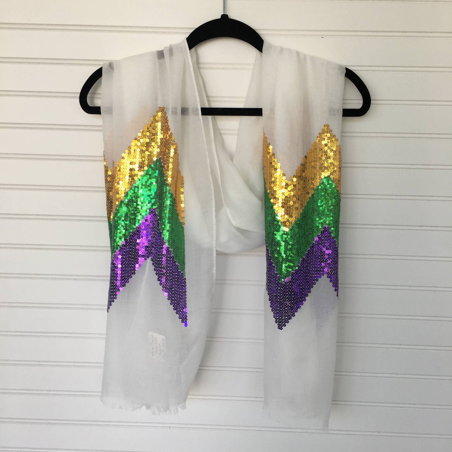 Mardi Gras Chevron Sequin Scarf- WHITE