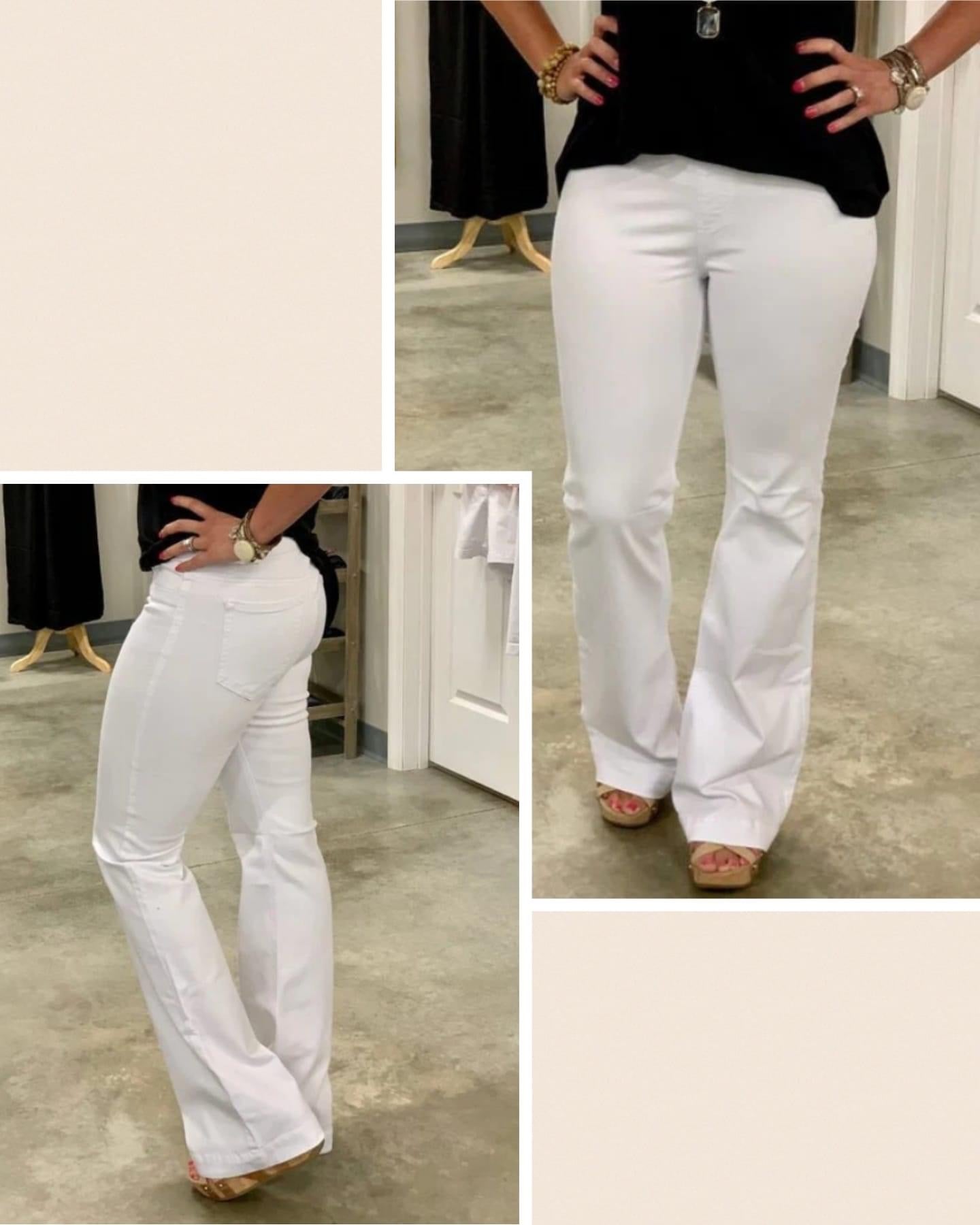 Mid Rise Pull On Flare Jeans 30” Inseam - WHITE