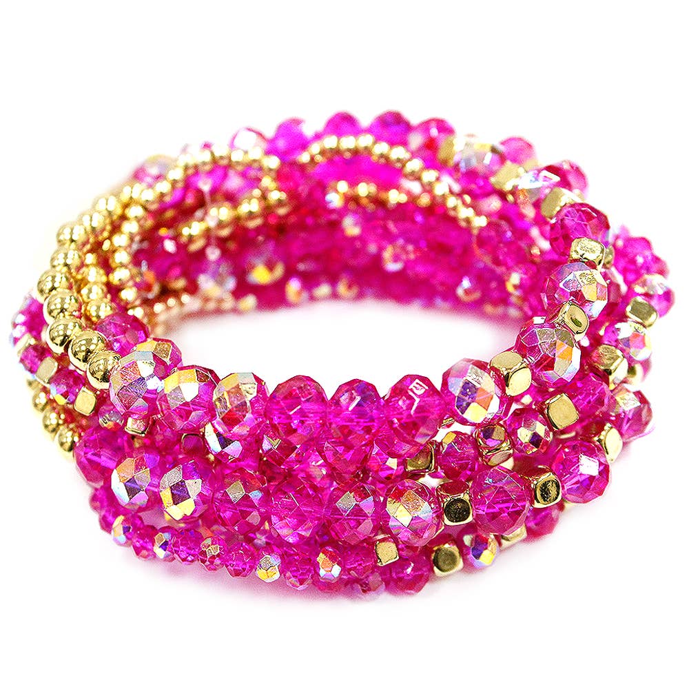 CRYSTAL BEAD MULTI ROW STRETCH BRACELET SET, SB 8406