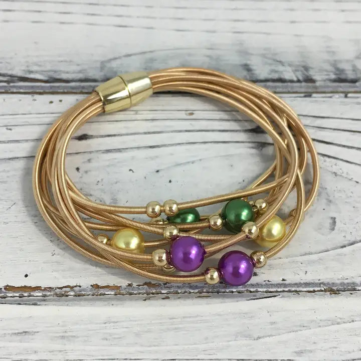 Mardi Gras Pearl Guitar String Bracelet