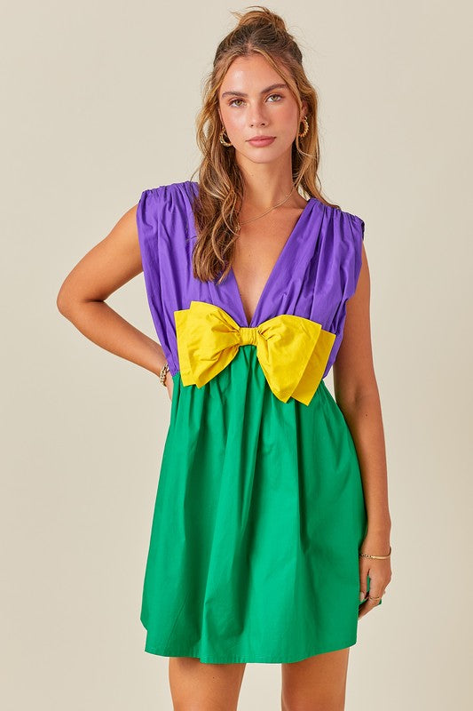 Mardi Gras Bow Detail Romper Dress