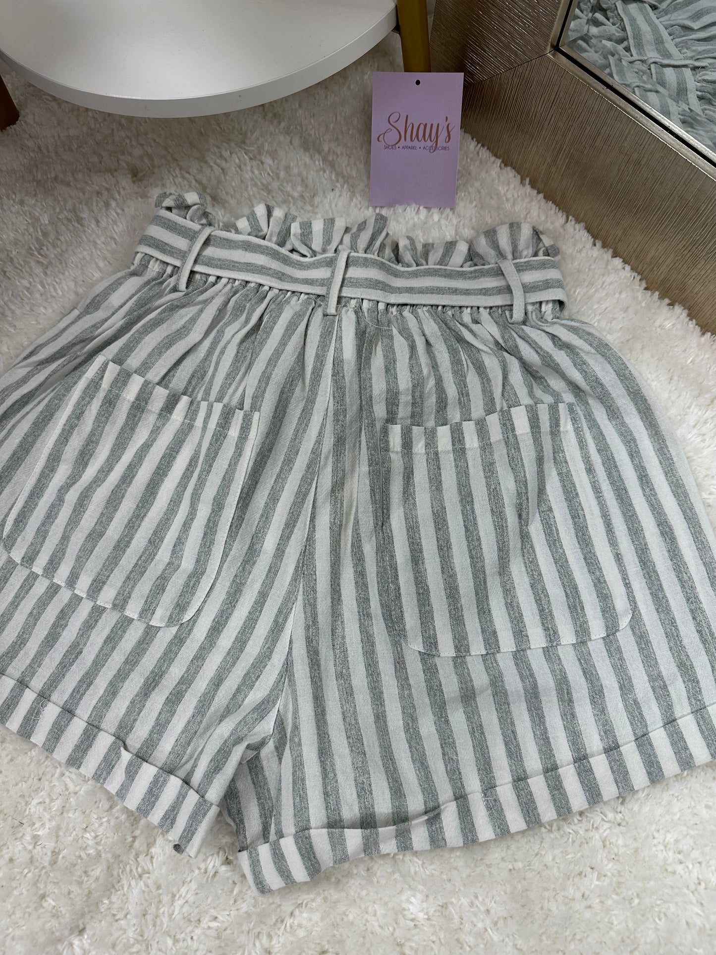 Striped Cotton Elastic Shorts - Green