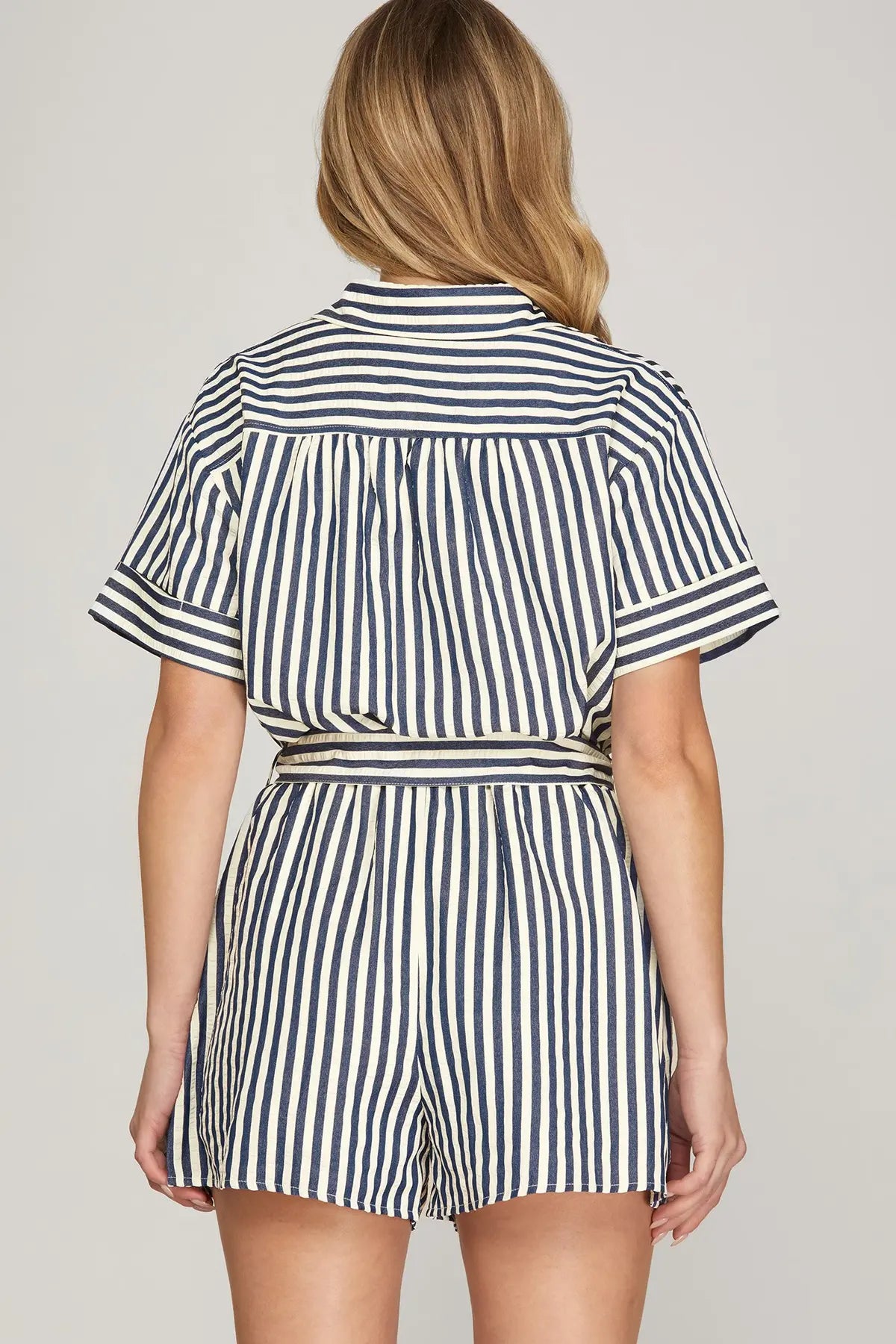 Mequa Short Sleeve Striped Romper