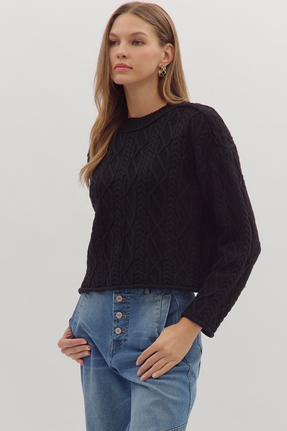 Quilted in Luxury- Long Sleeve Cable Knit Top