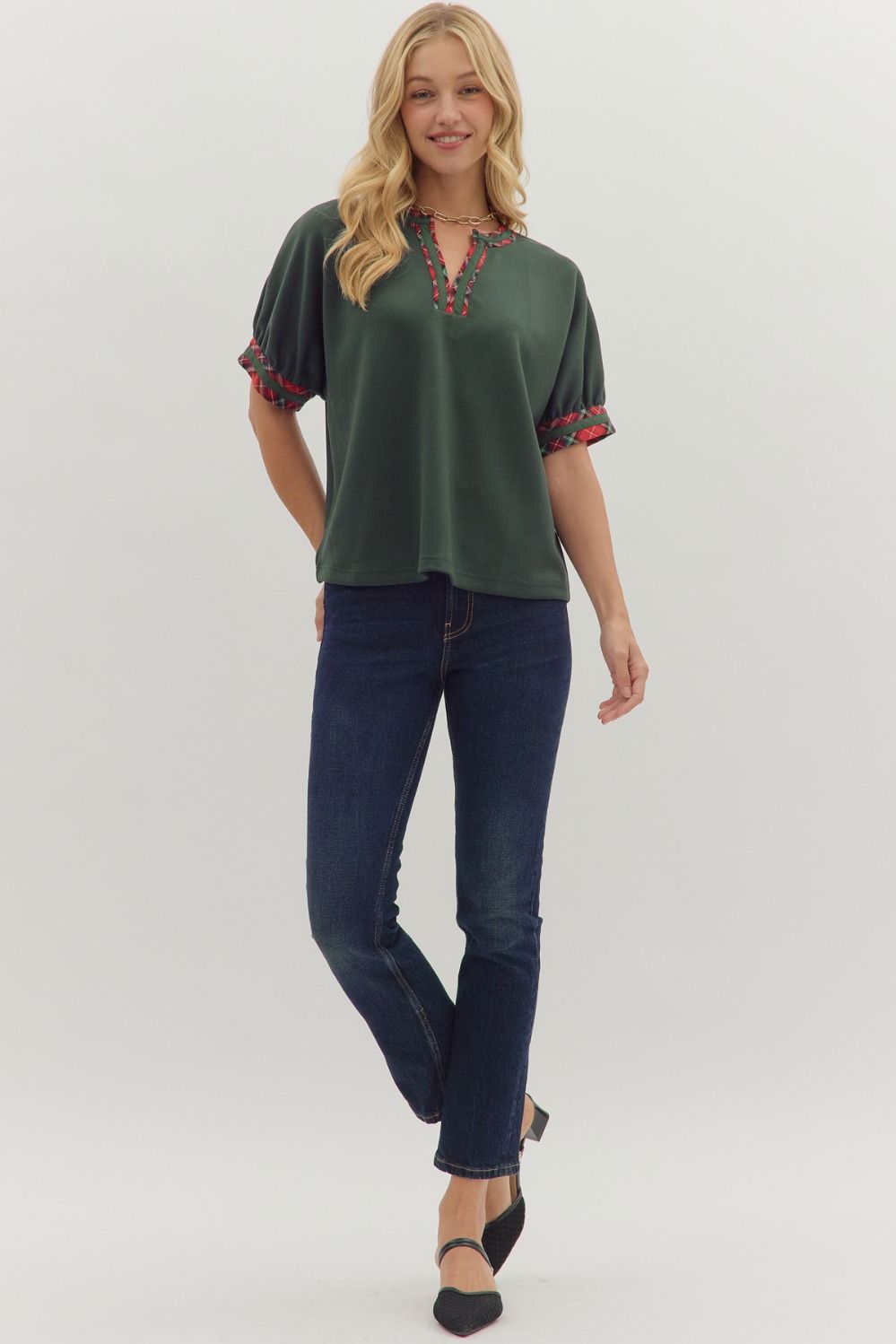 Trimmed In Plaid Top