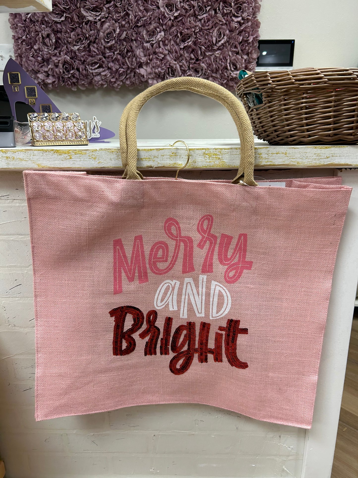 The Royal Standard- Merry and Bright Carryall Large Tote Light Pink/White/Red