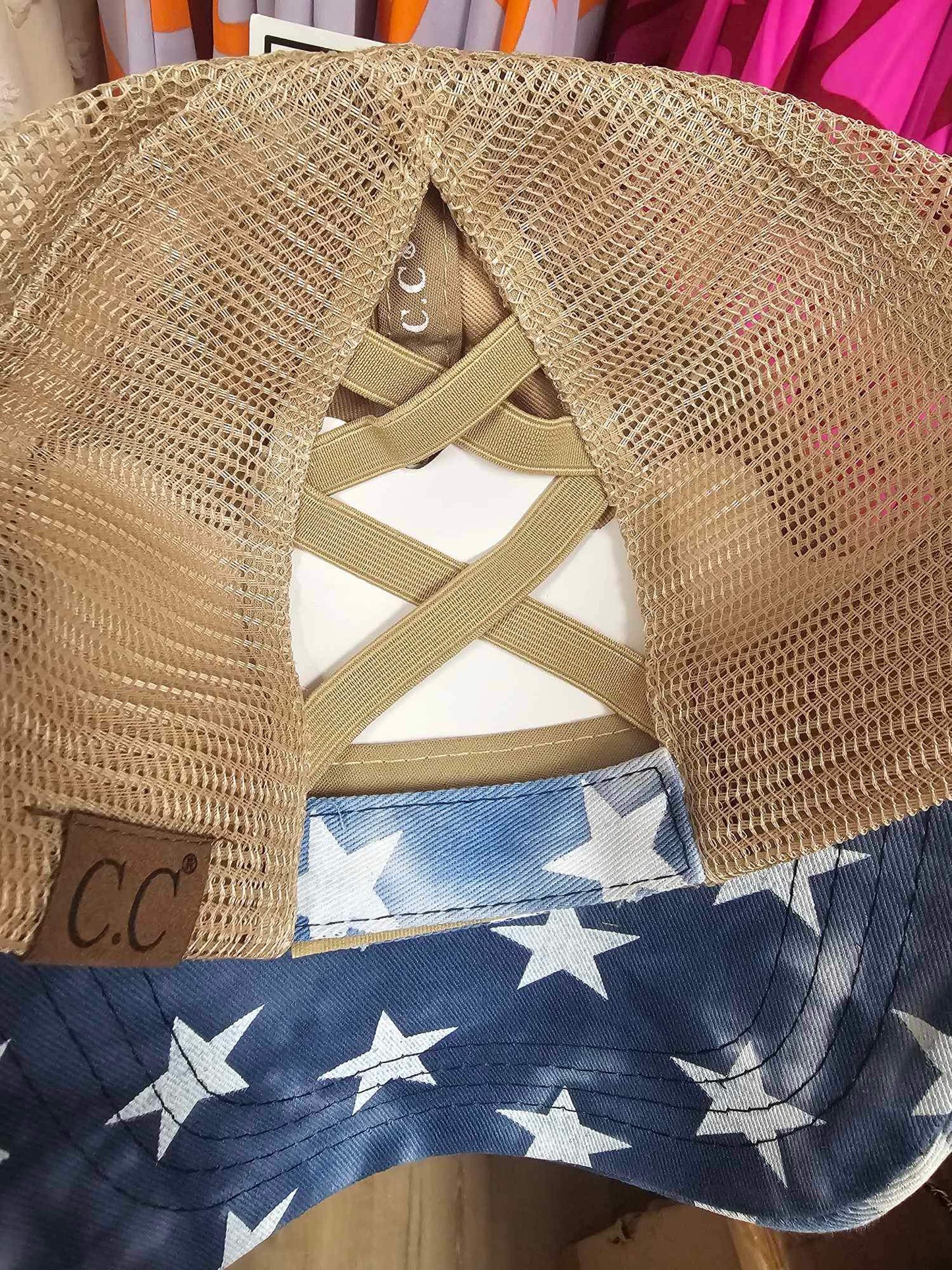 Tie Dye Star Print Ball Cap with Flag Patch