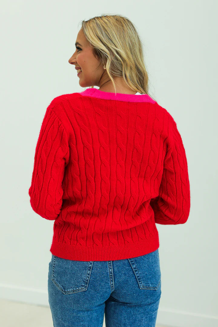 Tree Sequins Cardigan- RED