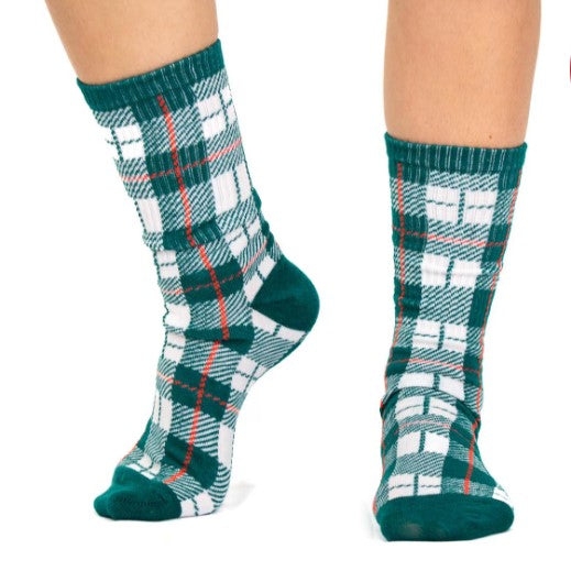 Yuletide Plaid Festive Socks in Green