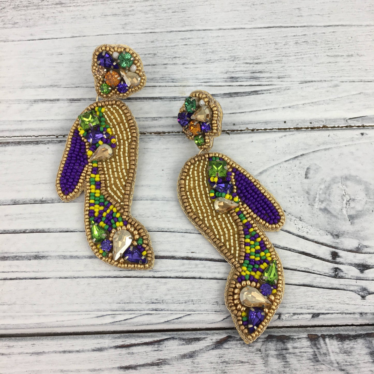 Mardi Gras beaded high heel shoe earrings