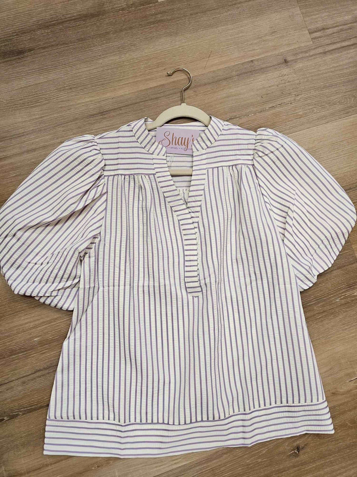 Della- Bubble Sleeve Striped Woven Top