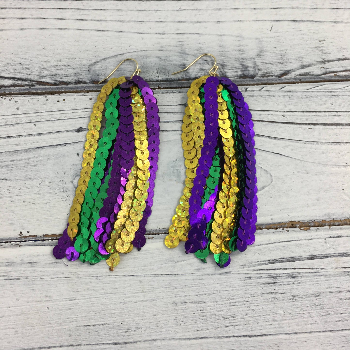 Mardi Gras sequin tassel earrings