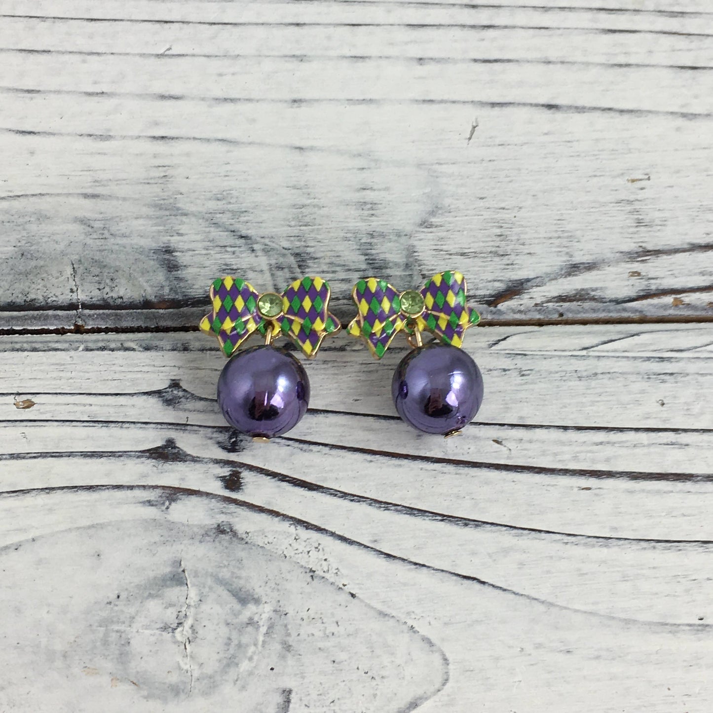 Mardi Gras bead bow earrings
