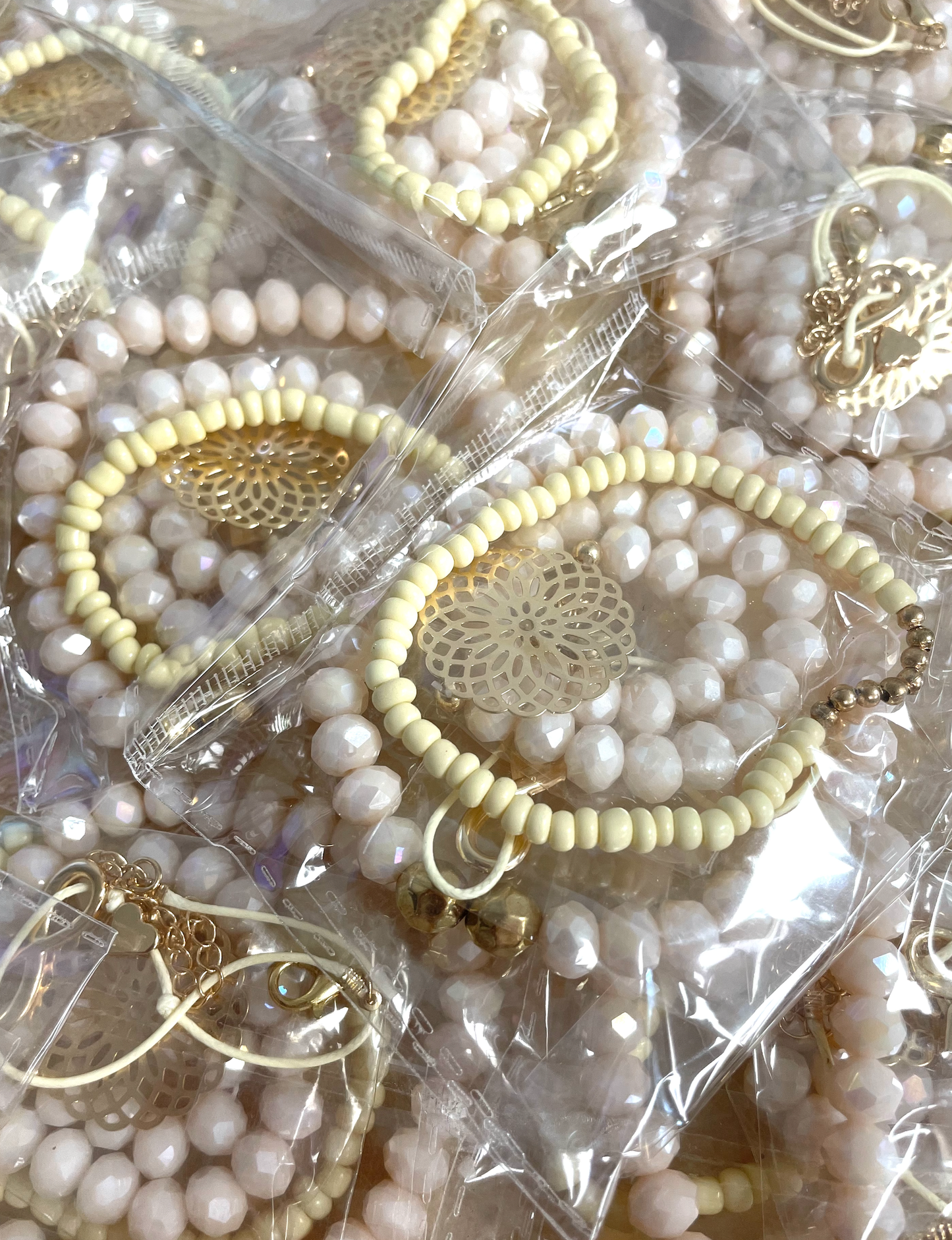 Pink, White + Rose Gold Stretchy Bracelets