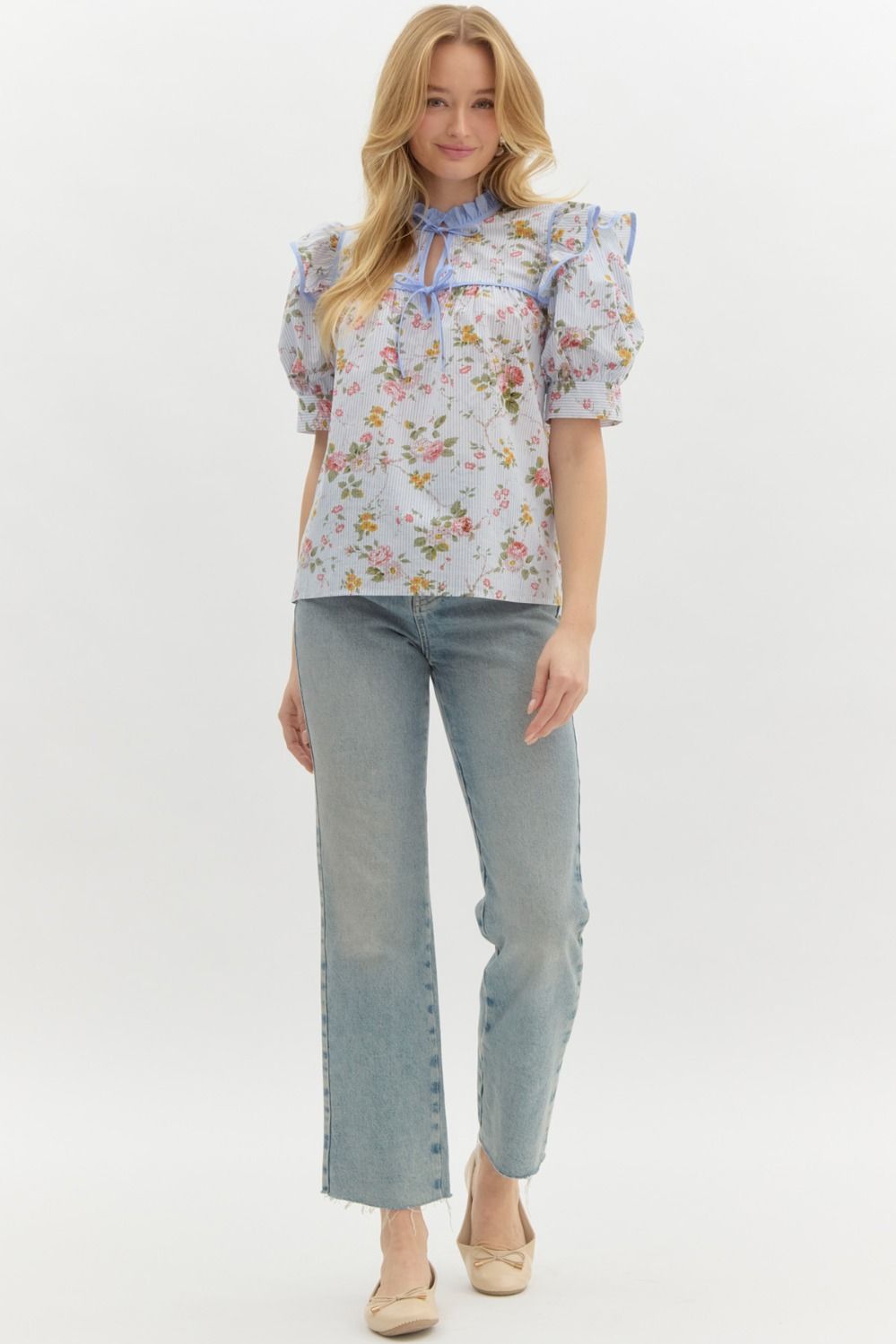 Garden Glow- V-Neck Tie front Top