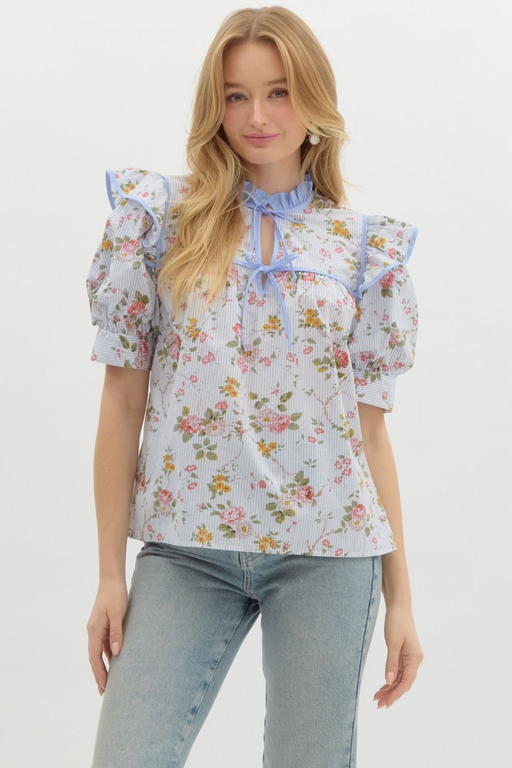 Garden Glow- V-Neck Tie front Top