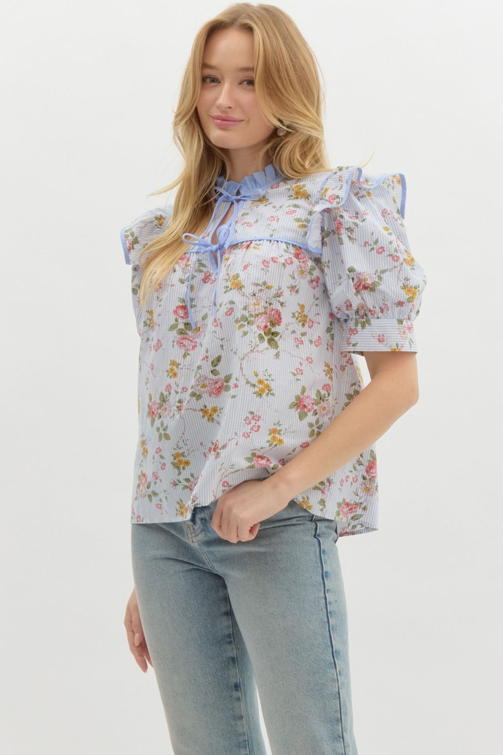 Garden Glow- V-Neck Tie front Top
