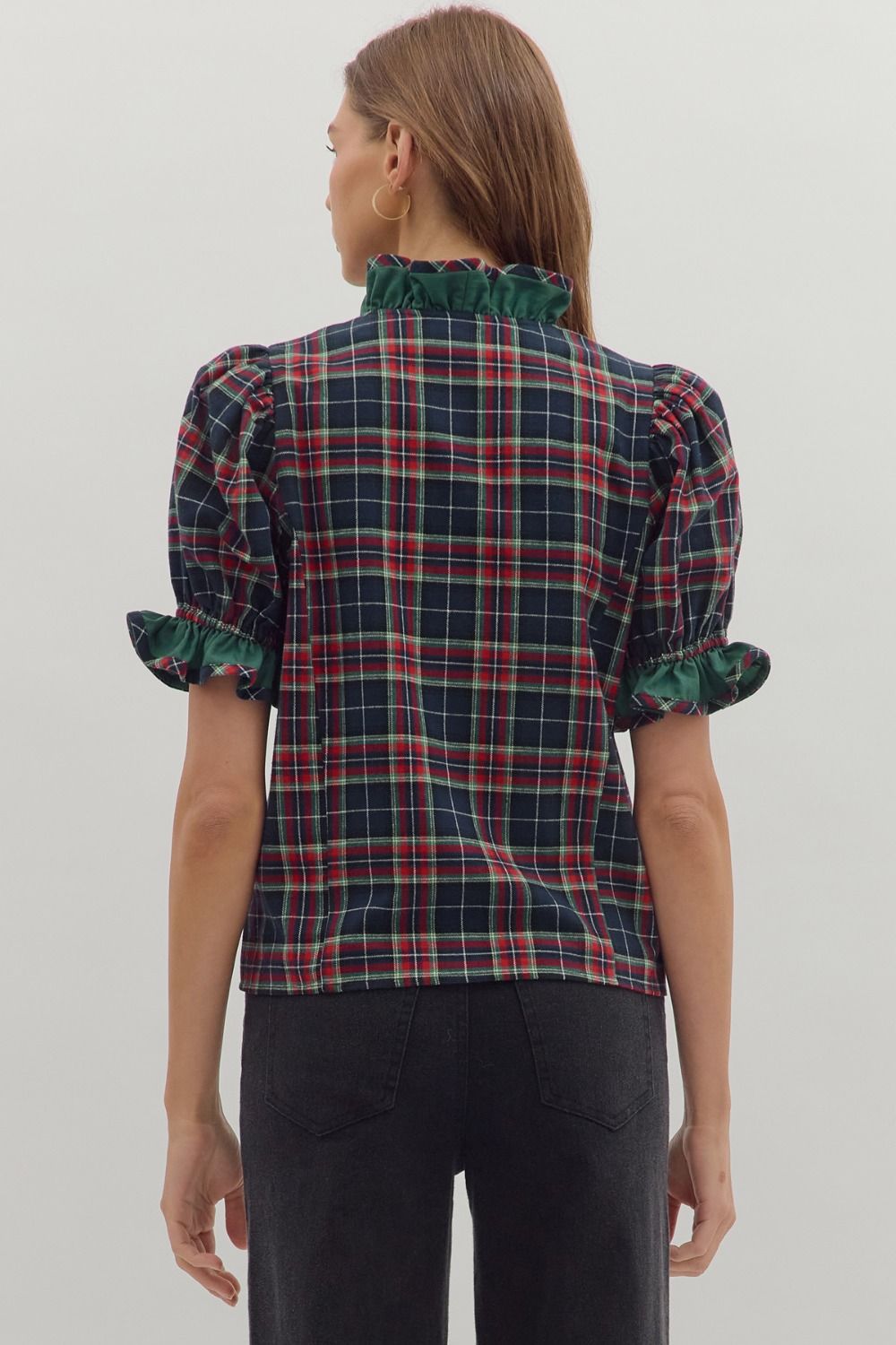 Plaid Perfect- Ruffle Trim Top