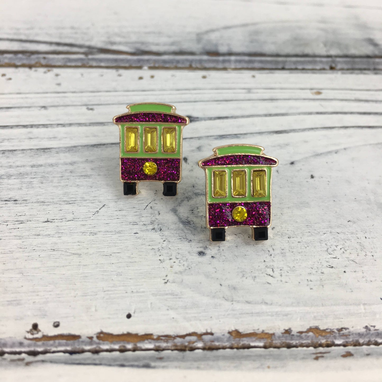 Mardi Gras streetcar post earrings
