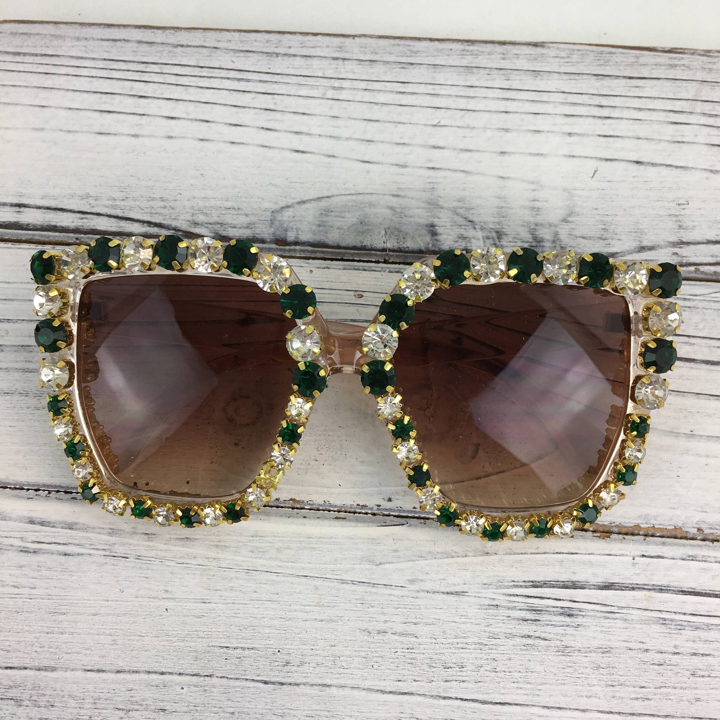 Green and white large stone sunglasses