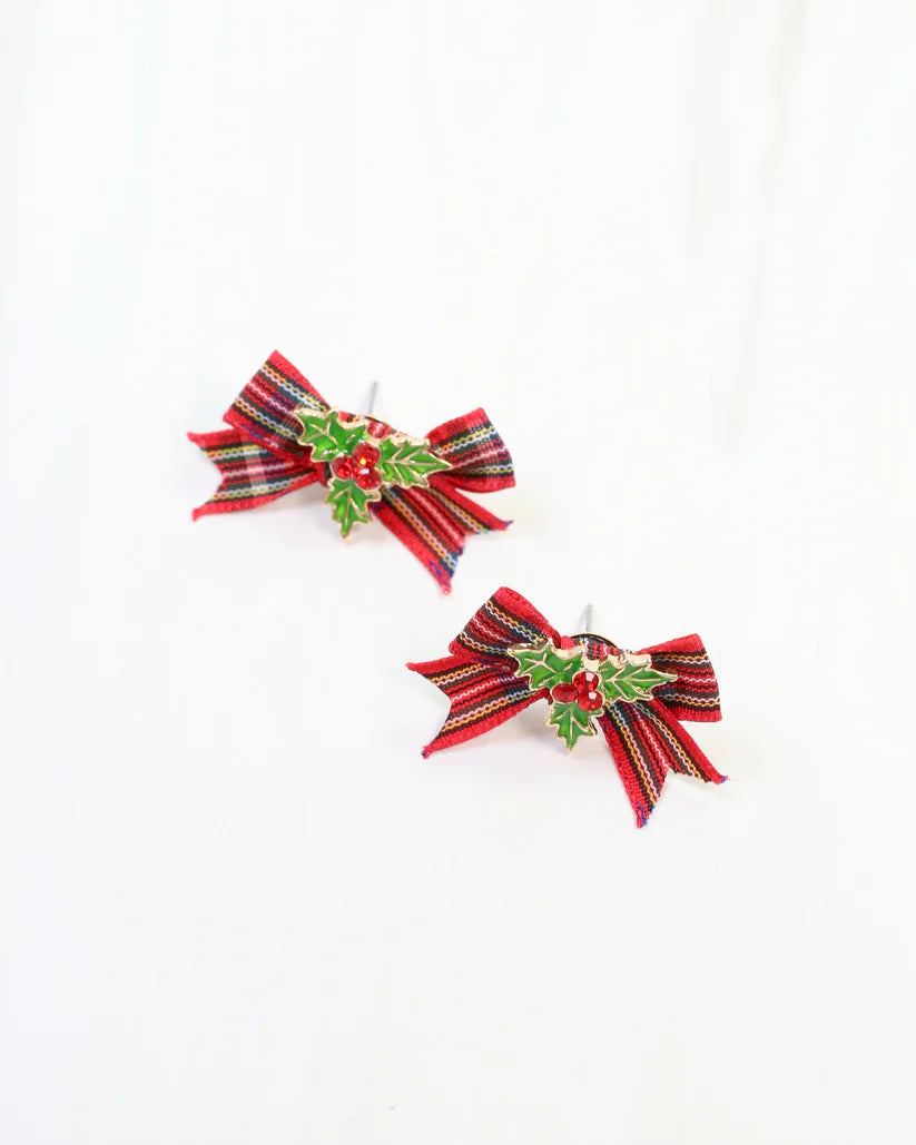 Perfectly Plaid Bow Earring Red