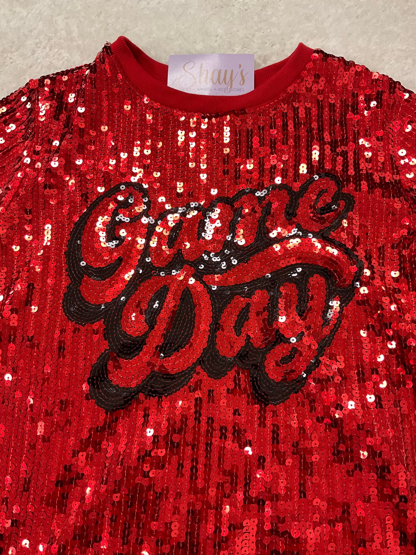 Sequin Gameday Shirt - RED/BLACK