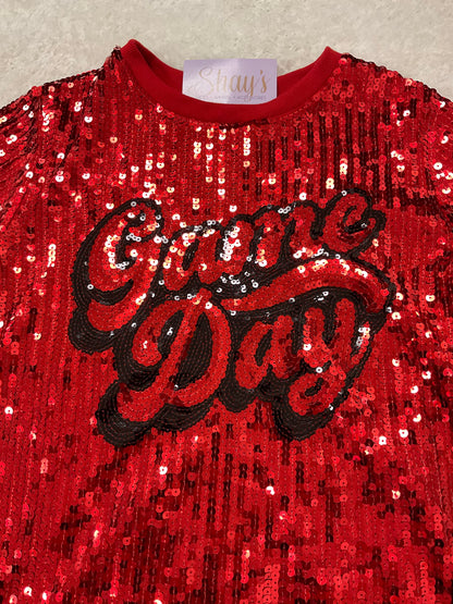 Sequin Gameday Shirt - RED/BLACK