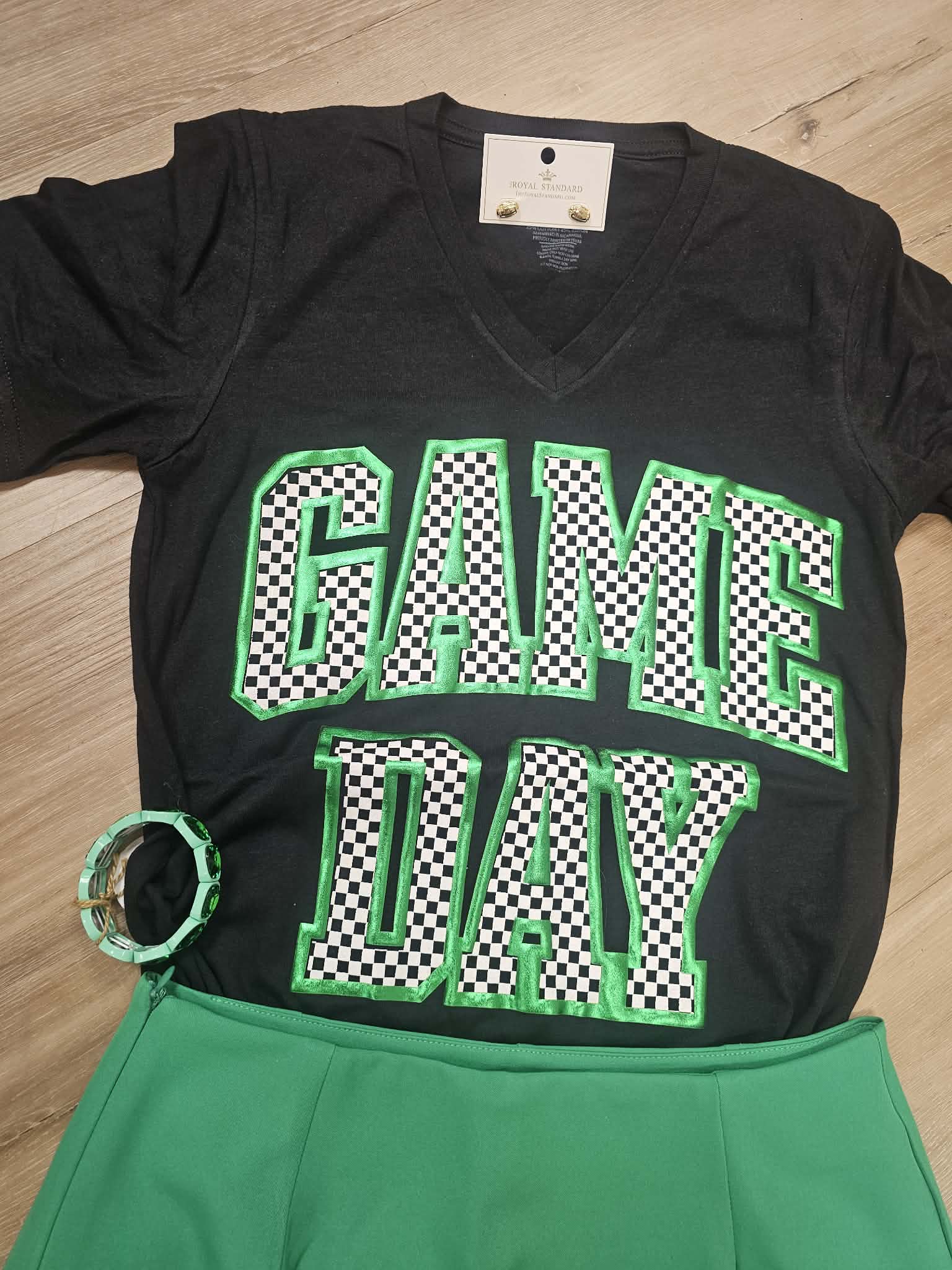 Checkered Game Day with Metallic Puff Tee