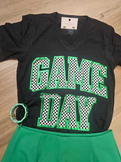 Checkered Game Day with Metallic Puff Tee