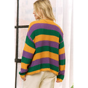 Krewe of Chaos- MARDI GRAS STRIPED CARDIGAN