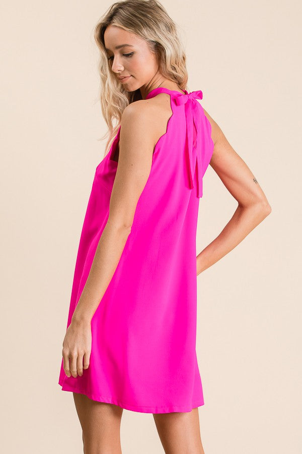 Scalloped Sleeveless Dress - Fuchsia