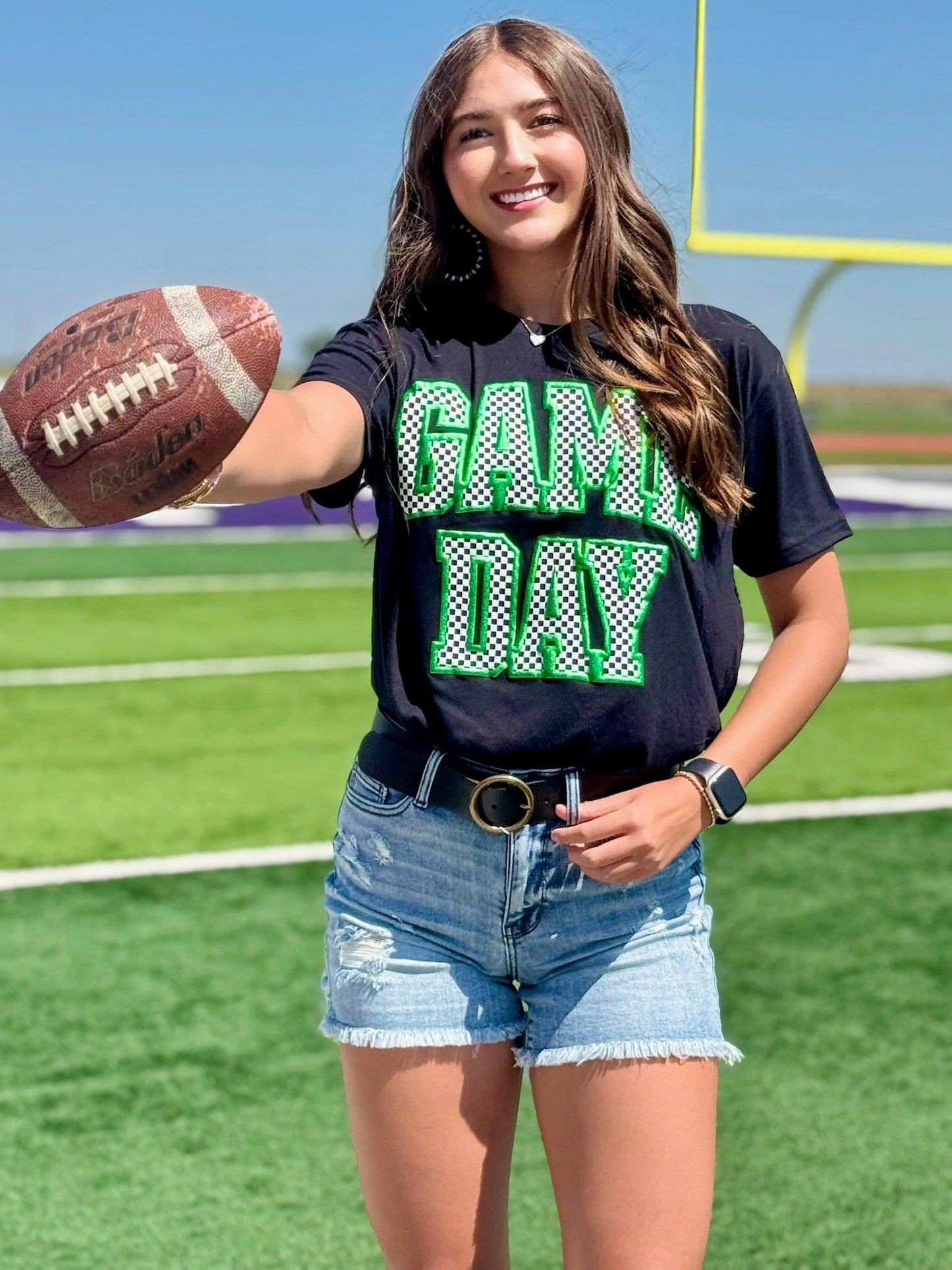 Checkered Game Day with Metallic Puff Tee