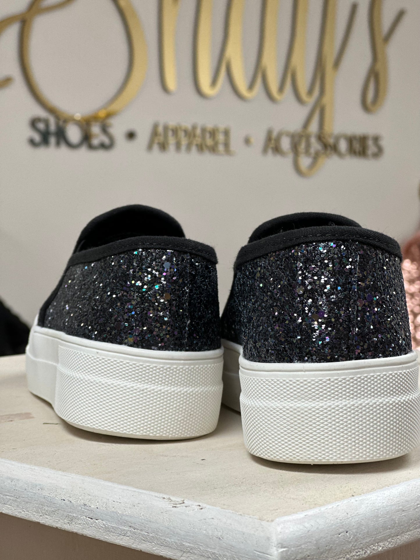 Higher Chunky Glitter Slip Ons - Black